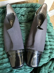 Gabor Weite G Patent Leather & Fabric Black Heeled Capped Toes Shoes Size 5.5 - Picture 1 of 6