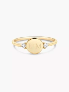 Lab-Created CVD Diamond Customized Engraved Two Initial Ring In 10K Yellow Gold - Picture 1 of 6