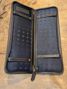 Estuche de corbata de cuero italiano Brooks Brothers marrón con forro interior azul marino - Imagen 1 de 6