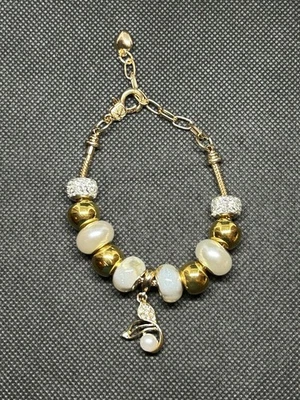 White and Gold Mermaid Tail Beaded Golden Charm Bracelet - Image 1 of 4