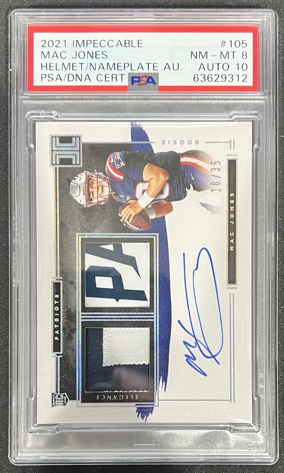 2021 Impeccable Elegance Helmet/Nameplate Mac Jones 18/35 PSA - Image 1 of 2