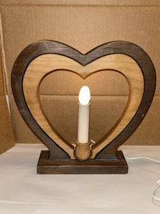 Vintage Wooden Wood Heart Cottage Core Night Light Lamp - Picture 1 of 9