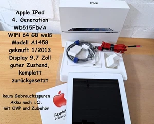 IPAD 4. Generation, OVP, guter Zustand Modell MD515FD/A 64GB WiFi A1458 - Bild 1 von 11