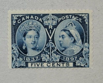 canada stamp #54 - Queen Victoria Diamond Jubilee (1897) 5¢ MLH OG small thin - Image 1 of 2