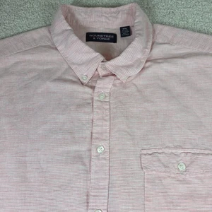 Roundtree & Yorke Mens Button Down Shirt 2XL Pink Striped Short Sleeve - Picture 1 of 8