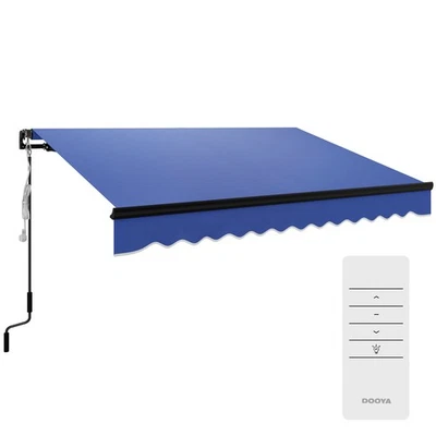 Outsunny 3 x 2.5m Electric Awning with LED Light and Remote Controller Blue