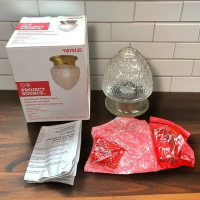 Project Source Flushmount Ceiling Light Fixture Antique Brass Crystal Glass READ - Image 1 of 4