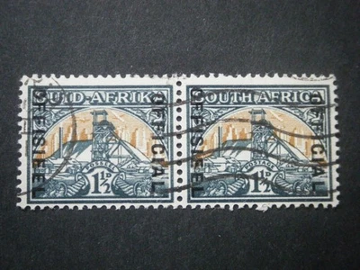 Sudáfrica 1948 11/2d azul-verde y amarillo-buff oficial SGO33c FU par Foto 1 de 2
