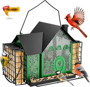 Vogelfutterhaus für draußen hängendes Vogelfutterhaus aus Metall mit doppeltem Saugkäfig... - Bild 1 von 12