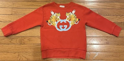 Gucci Double G Flying Tiger Logo Youth Kids Red Sweatshirt Size 5 - Image 1 of 4