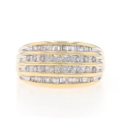Yellow Gold Diamond Cluster Cocktail Band - 10k Round and Baguette .33ctw Ring - Image 1 of 4