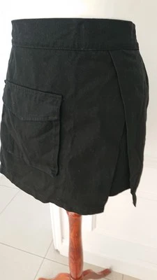Black skirt front pocket and extra fabric cover split UK size Small 8 cotton  - Image 1 of 4