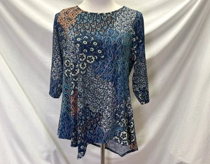 STAR VIXEN Royal Blue & Multicolor Scarf Point Top Blouse 1X - Picture 1 of 5