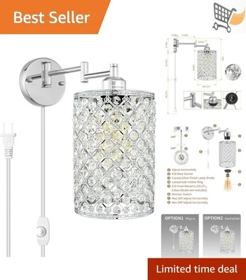 Aplique de pared moderno de metal 180°+240° oscilante cristal regulable E26 para sala de estar Foto 1 de 4