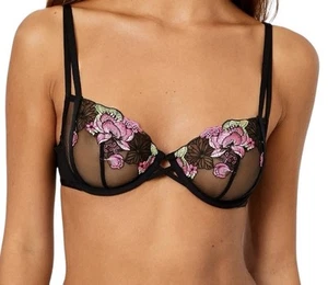 Adored by Adore Me Jamilla ungefütterter Bügel Mesh bestickt schwarz BH 38D - Bild 1 von 8