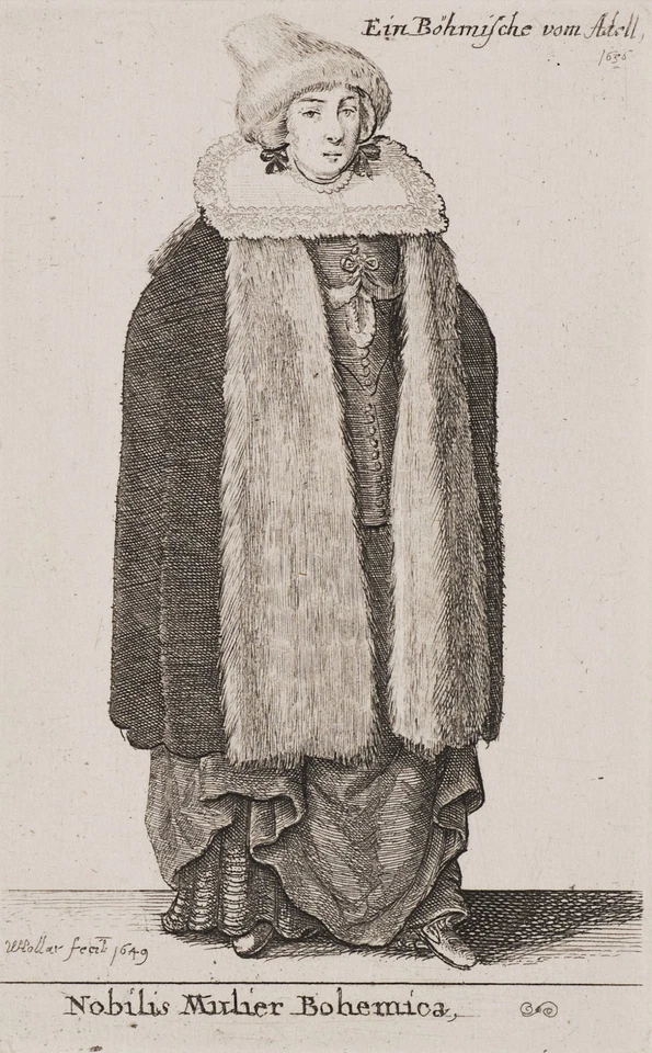 W. HOLLAR (1607-1677), Böhmische Adelige,  1649, Radierung Barock Trachten - Bild 1 von 4