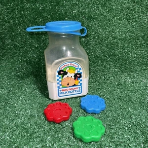 Brocca bottiglia latte Fisher Price Moo Sound vintage 1990 3 biscotti funzionante suono moo! - Foto 1 di 13
