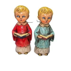 Par de coros navideños de tiza, bata roja, bata azul. MCM, Japón de colección - Imagen 1 de 7