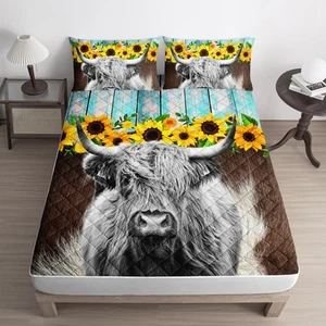 Highland Cow Twin Mattress Cover,Sunflowers Mattress Pad Cover,Washable Mattr... - Picture 1 of 7