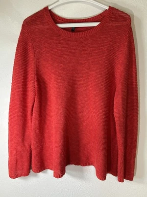 Suéter Eileen Fisher Rojo Naranja Para Mujer L Cuadrado Tejido Algodón Lino Ligero Foto 1 de 4