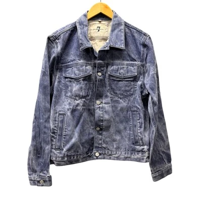 Chaqueta 7 For All Mankind Para Hombre Mediana Azul Lavado a Piedra Denim Camionero Abotonada Foto 1 de 4