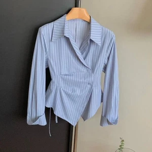 Artistic Women's Slim Fit Stripe Top Featuring Trendy Irregular Cut Design - Picture 1 of 15