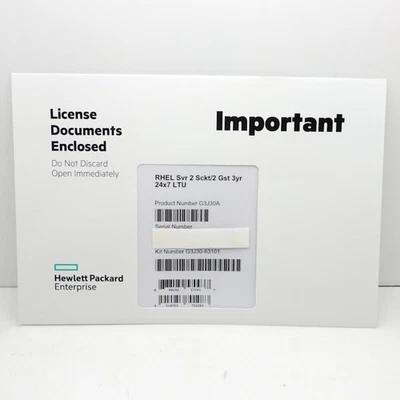 HPE Red Hat Enterprise Linux 2 Socket 2 Guest 3-year 24X7 LTU G3J30A - Image 1 of 2