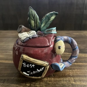 Blue Sky Clayworks Book Worm Apple Container Trinket Box Heather Goldming 2003 - Picture 1 of 8