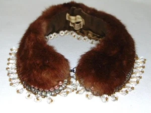 Vintage 1950s Detachable MINK COLLAR w/Dangle Beads, BAARE BEARDS INC., Japan - Picture 1 of 6