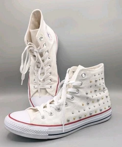Converse Chuck Taylor All Star hohe weiße Turnschuhe gold silberne Nieten Wms 9US - Bild 1 von 7