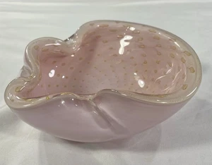 Posacenere ciotola Alfredo Barbini vetro artistico Murano lamina oro bullicante rosa con custodia - Foto 1 di 9