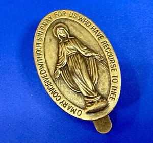 Blessed Mother Mary Religious Faith Vintage Gold Tone Money Clip Bill Holder - Picture 1 of 15