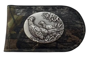 Pheasant Camo Genuine Leather Money Clip by Enmon-New in Tin - Picture 1 of 4