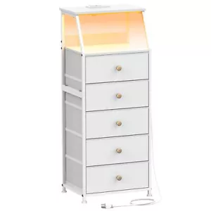 Dresser With Fabric Drawers Nightstand With 2 Tier Shelf Storage Tower For Bedro - Picture 1 of 8
