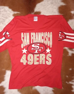 VTG 1980s Garan San Francisco 49ers Shirt LARGE V-Neck Red - Picture 1 of 3