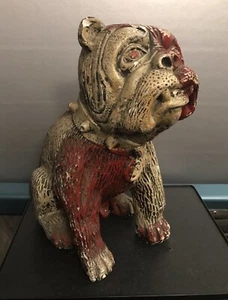Vintage Chalkware Bulldog Bank 13" Tall Untouched Original w/Damage Bull Dog - Picture 1 of 24