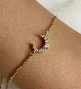 1Ct Round Cut Real Moissanite Women Moon Bolo Bracelet 14k Yellow Gold Plated - Bild 1 von 9