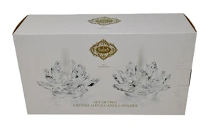 Shannon Crystal by Godinger Set of 2 Lotus Flower Candle Holders - Picture 1 of 13