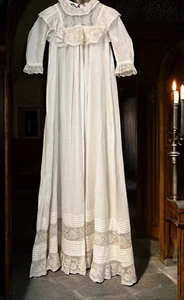 Antique Long Victorian Lace Christening Baptism Gown - Picture 1 of 13