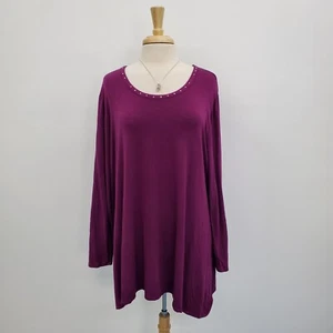 Anywear By Catherines Womens Purple Long Sleeve Tunic Top Blouse Plus Size 2X - Picture 1 of 14