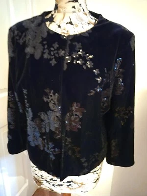 Together Black Velvet  Floral Embellished Trophy Jacket Size 18 BNWT RRP £85 - Image 1 of 4