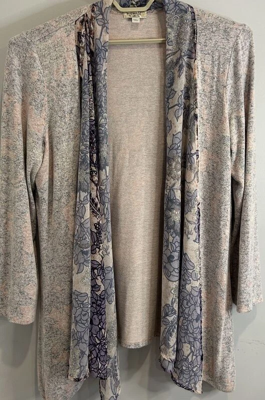 Cárdigan para mujer One World rosa púrpura suave frente abierto plumero bufanda ribete talla 2X Foto 1 de 4