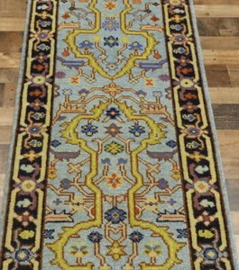 2'6"x8' New Blue hand knotted wool Super Serapi Oriental area rug runner - Picture 1 of 7