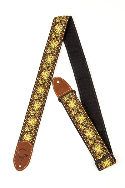 Gretsch  2"  Woven Guitar Strap, Yellow/Orange Design,Brown Ends, MPN 9220060102 - Image 1 of 1