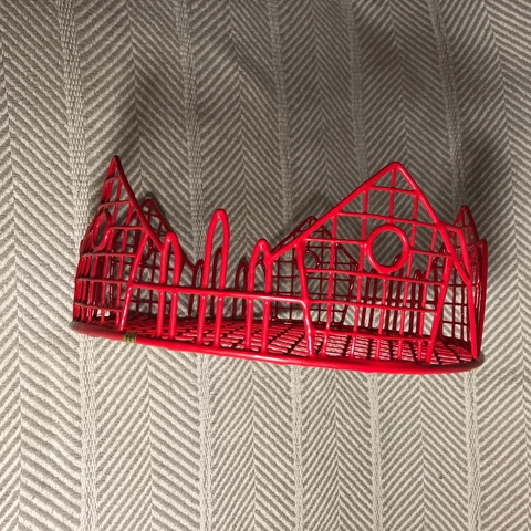 Vintage Red Round Coated Wire Birdhouse Basket Tray Basket 10in Cover