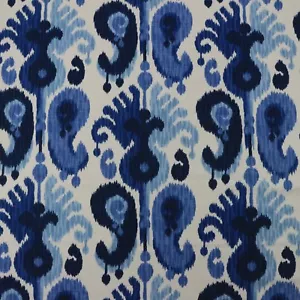 BALLARD DESIGNS BETHESDA BLUE WHITE IKAT LINEN MULTIPURPOSE FABRIC BY YARD 54"W - Picture 1 of 6