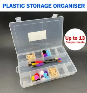 Plastic Storage Box Organiser Adjustable Dividers 13 Compartments Jewellery - Picture 1 of 7