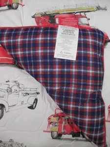 RED TRUCK Kids 4pc White Red Blue Firetruck Plaid Comforter Pillow Set - Twin - Picture 1 of 12