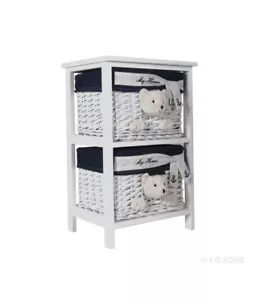 Teddy Bear Wicker Willow Storage Basket 2 Drawer Units Portable Coastal Decor - Picture 1 of 7