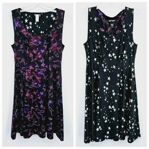 Hot Topic Galaxy Print Reversible Fit Flare Dress S Purple Black Constellations - Bild 1 von 12